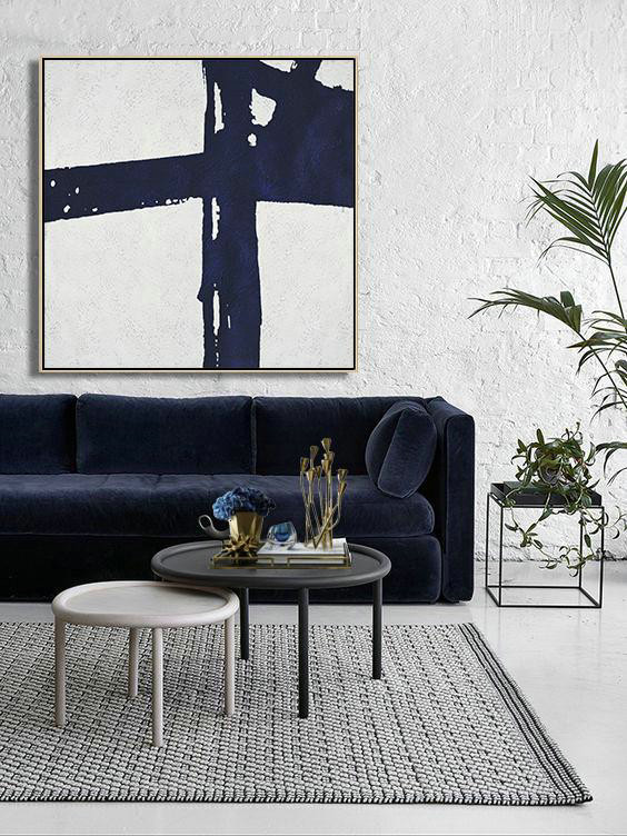Handmade Extra Large Contemporary Painting,Hand Painted Navy Minimalist Painting On Canvas,Huge Canvas Art On Canvas